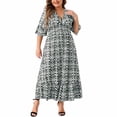 thumbnail image 1 of Liquidation d'Été 2025! Robe Grande Taille pour Femmes, Robe d'Été en Liquidation pour Femmes, Mode Aguichant d'Été pour Femmes Grande Taille Imprimée Manches Courtes Col en V, 1 of 4
