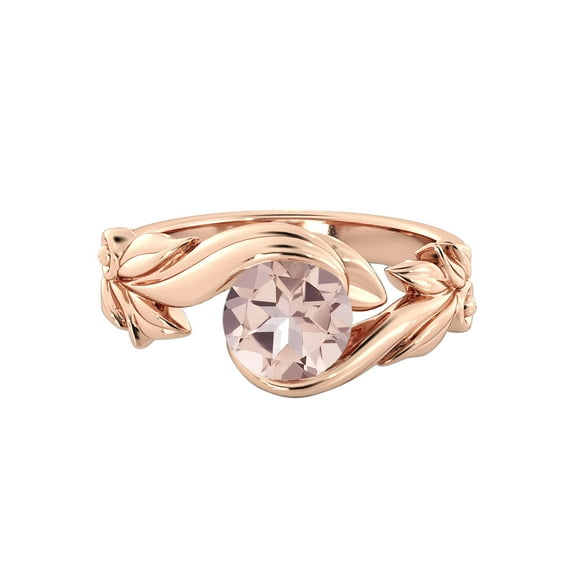 1.00 Carat natural peach/pink VS Morganite Ring 14k Rose Gold Flower Leaves Leaf