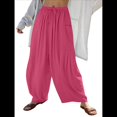 thumbnail image 3 of Pantalones Palazzo Harem Informales Holgados con Cordón para Mujer, para Verano, Playa, Viajes, Vacaciones, con Bolsillos. Rosa Roja L, 3 of 6