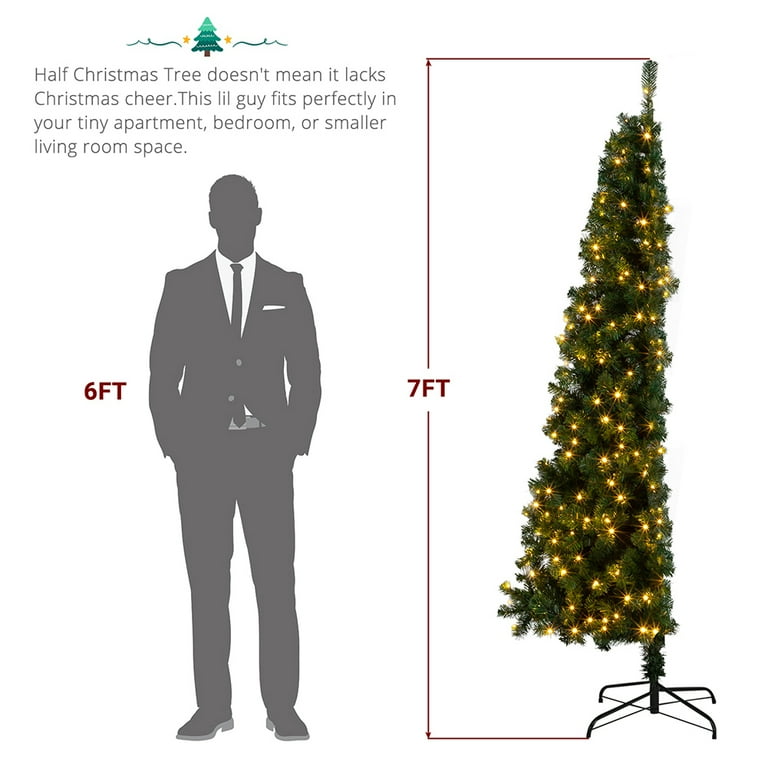 Kadyn 7FT Artificial Christmas Tree Xmas Pine Tree with Solid Metal Legs, Artificial Pre-Lit Slim Christmas Tree Perfect for Indoor and Outdoor Holiday Decoration, Green