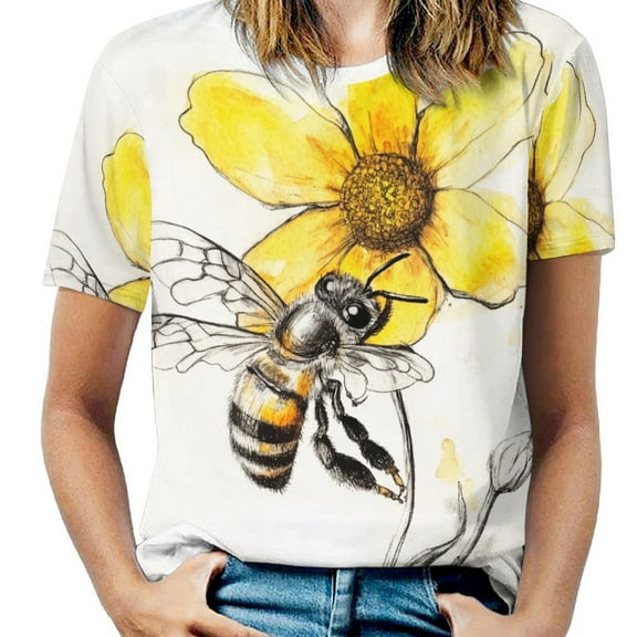 Happy Cute Bees T Shirts Basic T-Shirt Short Sleeve Ladies Tee Shirt Summer Graphic Clothing