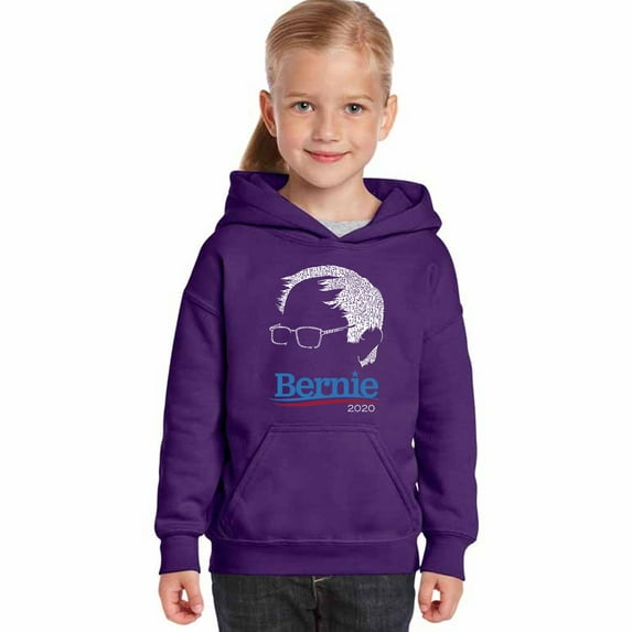 LA Pop Art Girl's Word Art Hooded Sweatshirt - Bernie Sanders 2020