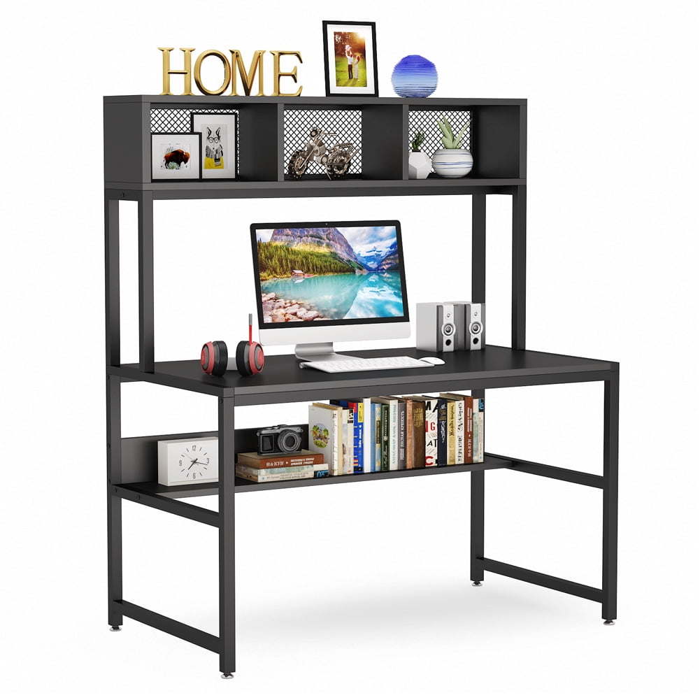 PC Laptop Workstation Gaming Writing Study Computer Table Black Home Office Desk with Storage Shelf Space-Saving Desk for Small Space Tribesigns 47 inch Computer Desk with Hutch and Bookshelf
