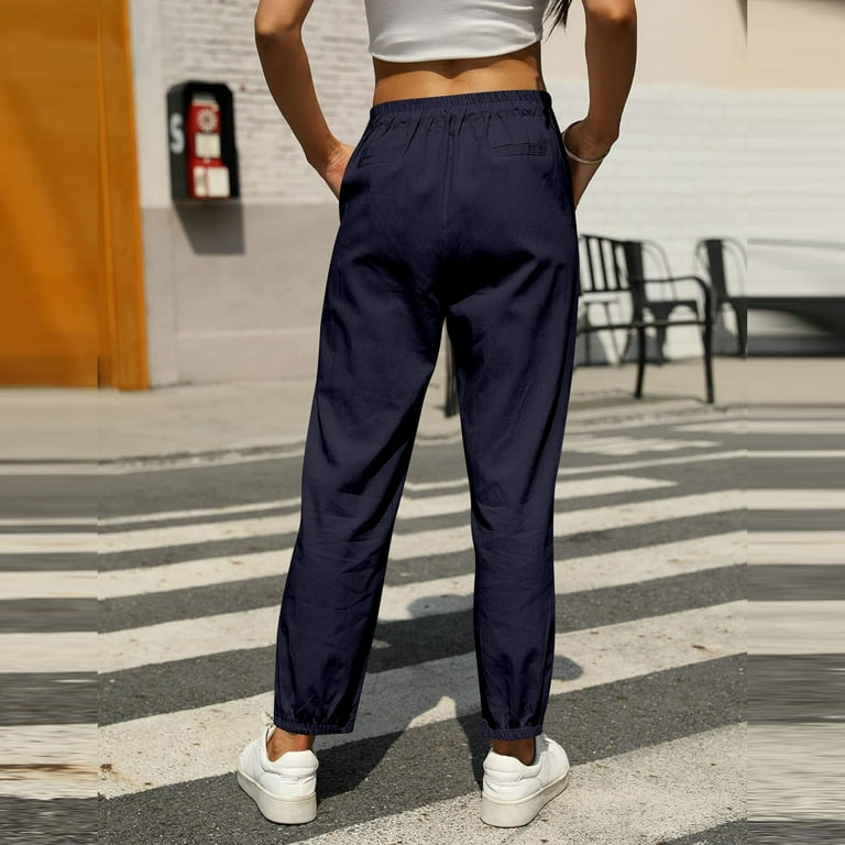 SNKSDGM Women's Plus Black Work Pants Women Petite Black Dress Pants Women  High Waisted Slim Fit Women's Solid Linen Casual Pants with Drawstring ...