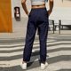 thumbnail image 4 of Pantalones informales de lino lisos para mujer con cintura elástica y cordón, 4 of 6