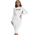 thumbnail image 4 of BEAUKEY Women's Hollow Out Bandage Dress Long Sleeve Sexy Cut Out High Neck Party Midi Runway Bodycon, 4 of 6