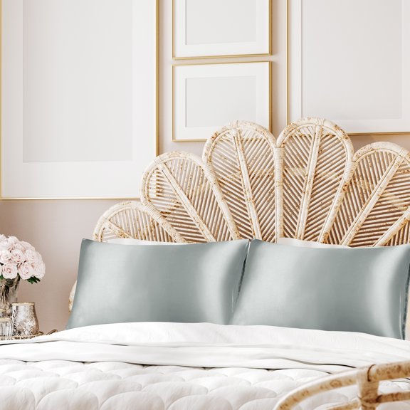 PiccoCasa Satin Pillowcases, 43 x 63cm Luxury with Envelope Set of 2 Silver Grey