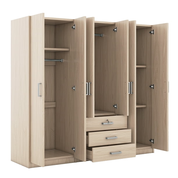 MODERNLUXE 6 Door Wooden Wardrobe Closet with 3 Drawers,Clothing