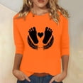 thumbnail image 2 of Raeneomay 3/4 Length Sleeve Womens Tops Loose Casual Orange Knot Orange Round Neck Tops, 2 of 5