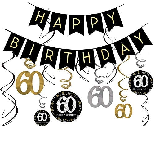 Leohome 60th Birthday Decorations Kit Gold Glitter Happy Birthday Banner Sparkling Celebration 60 Hanging Swirls 60th Anniversary Decorations Walmart Com Walmart Com