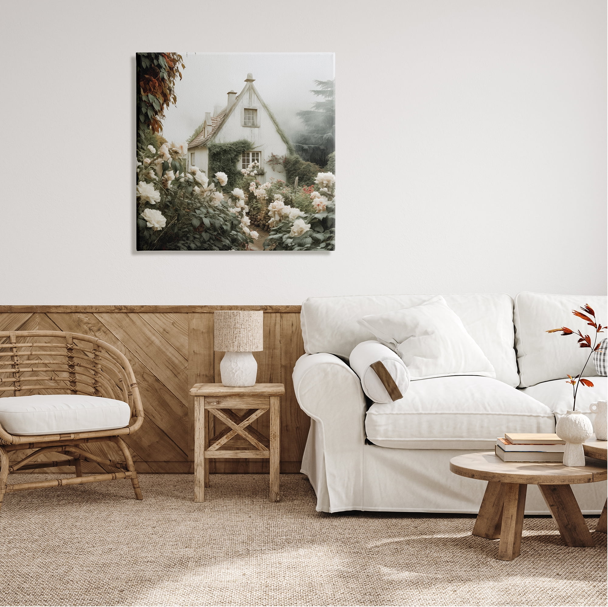 Stupell Industries Foggy Cottage Garden Botanical & Floral Photography Gallery Wrapped Canvas Art Print Wall Art, 30 x 30