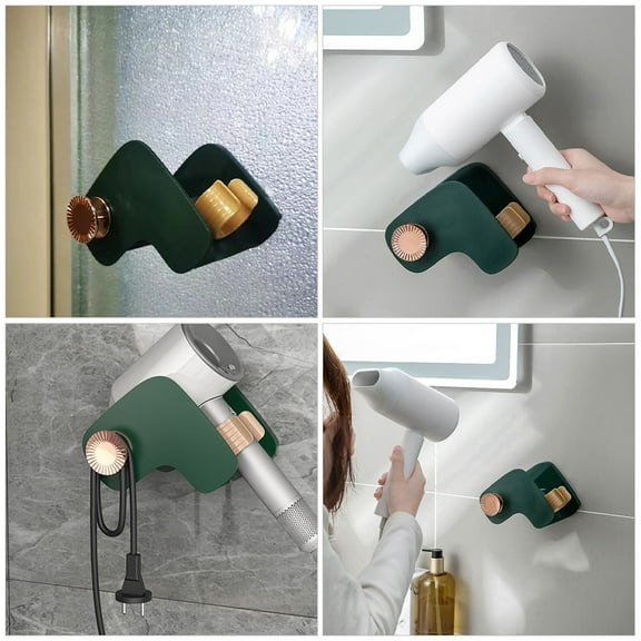 WEAVILUX Square Shape Self-Adhesive Wall-Mounted Hair Dryer Holder Green 1Pcs 5.9x4.3x3.9in