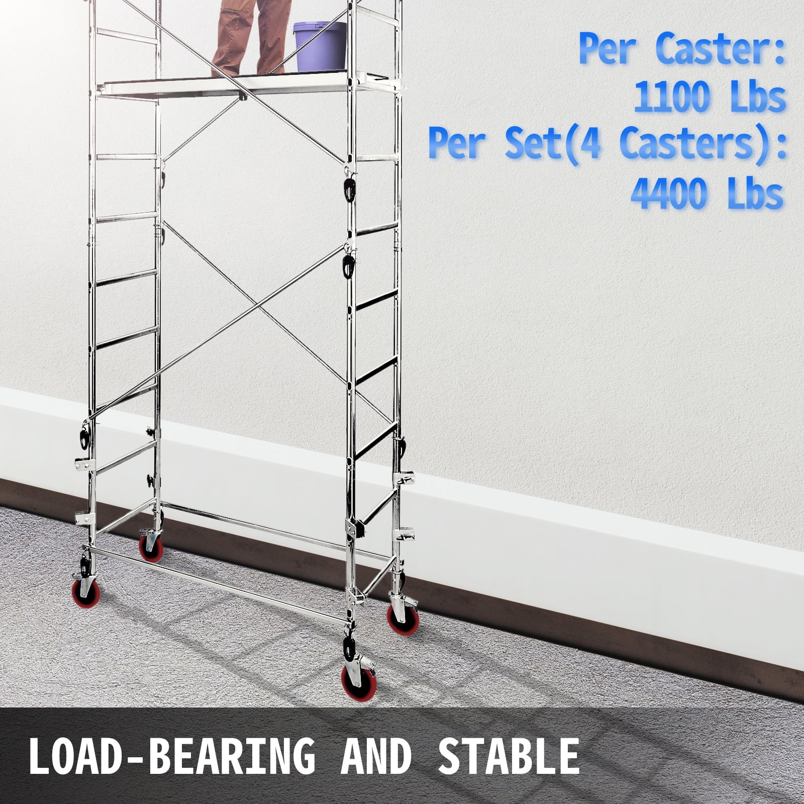 VEVOR 4 Pack 8" Scaffold Casters, Casters Wheels Set, Heavy Duty 4400LBS Per Set- Locking Stem Casters with Brake, Red