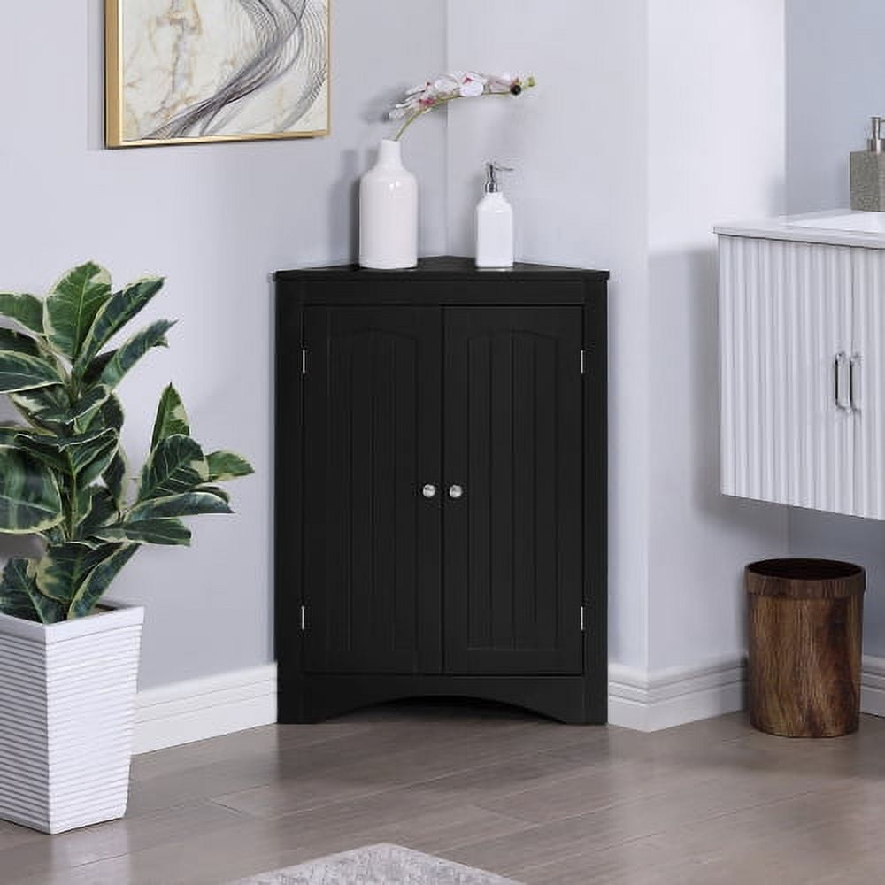 Floor Corner Cabinet, Freestanding Storage Cabinet with Double Door, Storage Cabinet for Living Room, Bathroom, Black