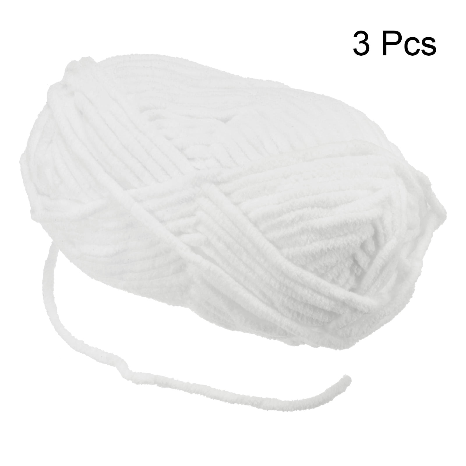 Uxcell 3Skeins Chenille Yarn Blanket Yarn 3x100g/10.5oz Polyester Soft Knitting White, 3x68m(223yds)