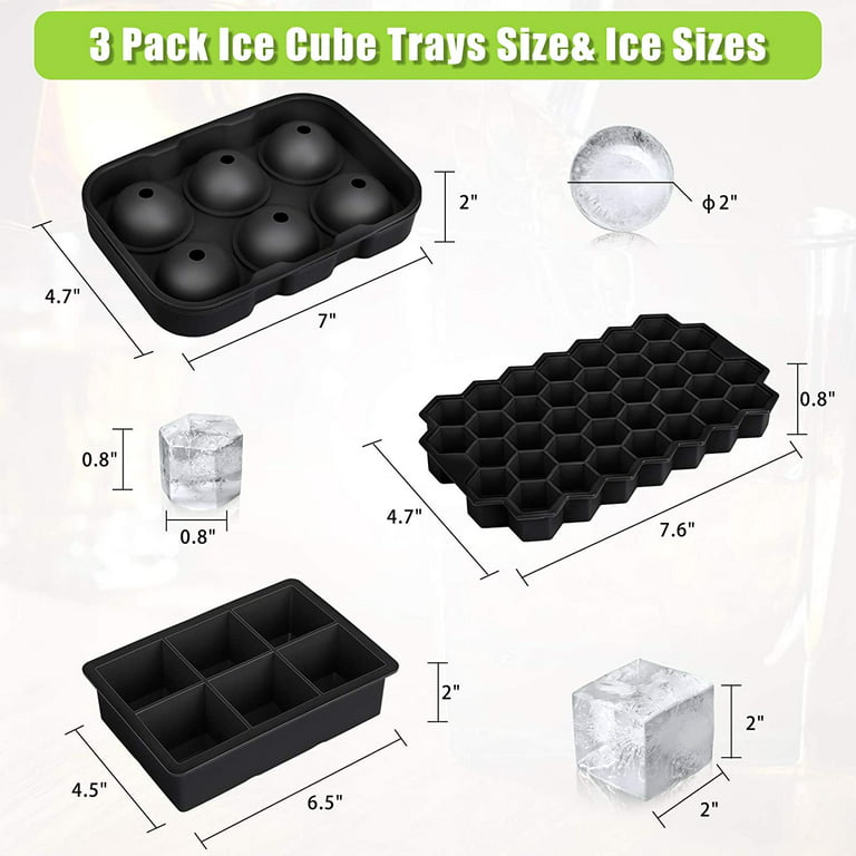 Excnorm Ice Cube Trays 3 Pack - Large Size Silicone Ice Cube Molds with Removable Lids Reusable and BPA Free for Whiskey, Cocktail, Stackable Flexible