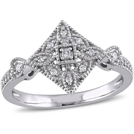 Miabella 1/8 Carat T.W. Diamond 10kt White Gold Rhomb Design Ring