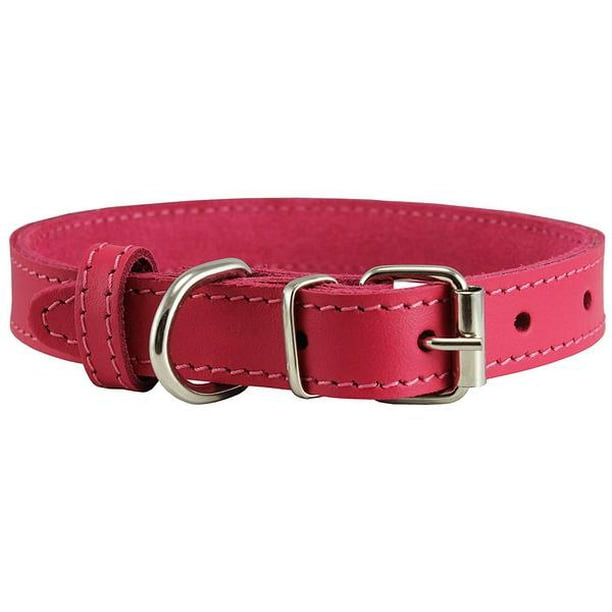 Genuine Leather Dog Collar Pink 4 Sizes (16"18.5" Neck; 1.2" Wide