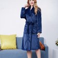 thumbnail image 3 of Aoochasliy Womens Sleepwear Plus Size Clearance Robes Thick Flannel Solid Color Lapel Home Clothes Long Sleeved Hooded Robe Coat, 3 of 6