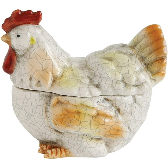 Creative Co-op Sitting Rooster Jar Crackle White Glaze 6 x 5 Stoneware Tabletop Figurine
