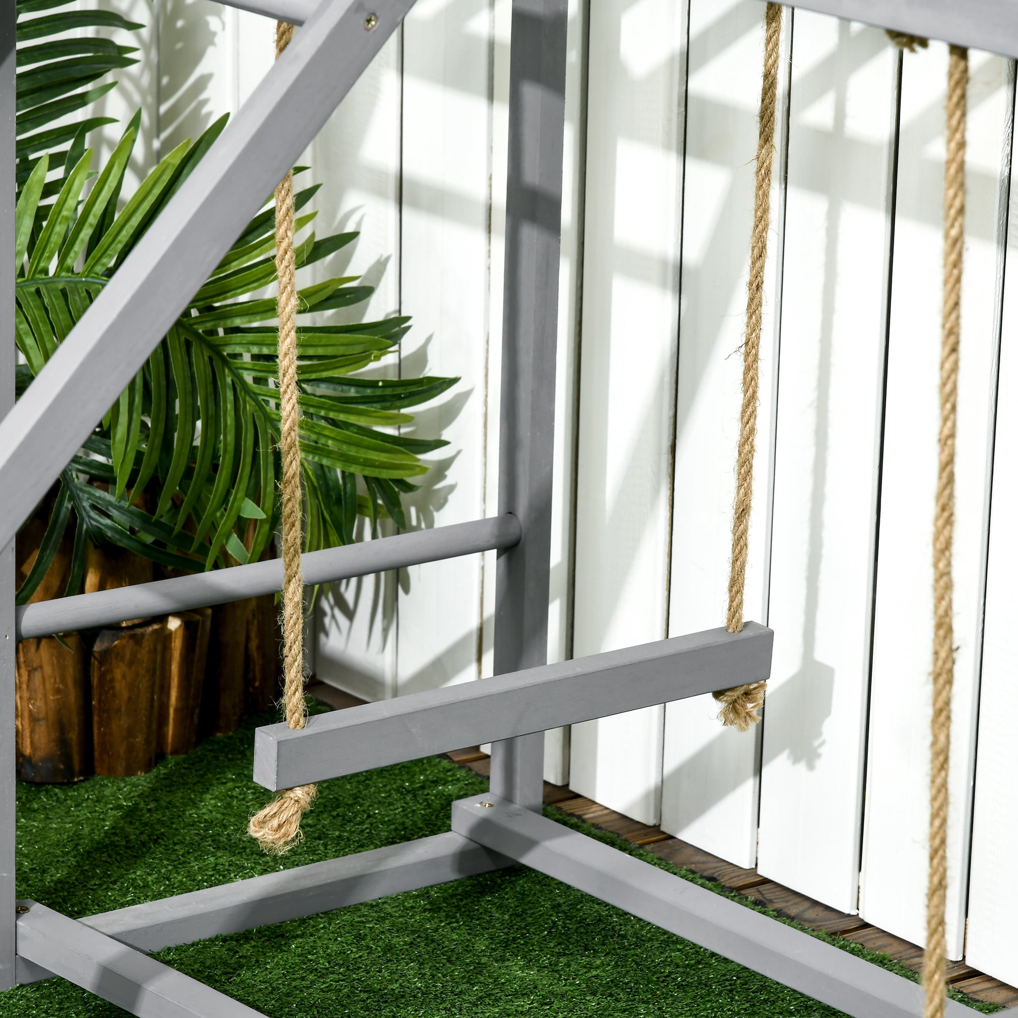 Chicken Activity Play with Swing Set for 3-4 Birds, Wooden Chicken Coop Accessory with Multiple Chicken Perches & Hen Ladder Gray