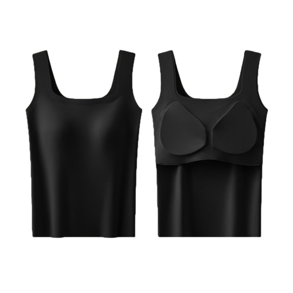 ZNQHFRE Women's Ice Silk Wide‑Strap Tank Top, Seamless Integrated Camisole With Built‑In Bra Pads, For Inner Layering & Outer Wear L
