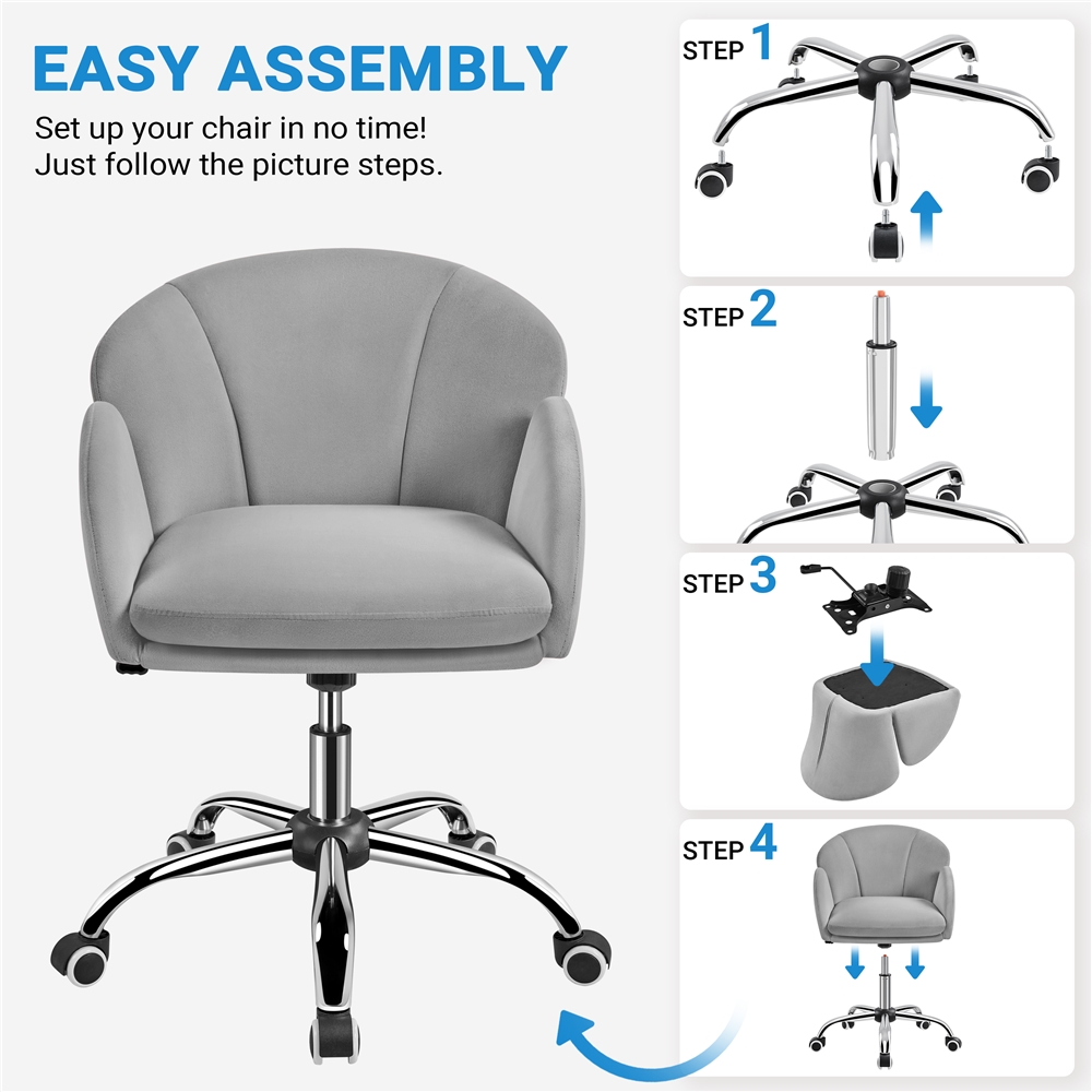 Yaheetech Swivel Rolling Desk Chair Makeup Vanity Chair with Armrests, Light Gray