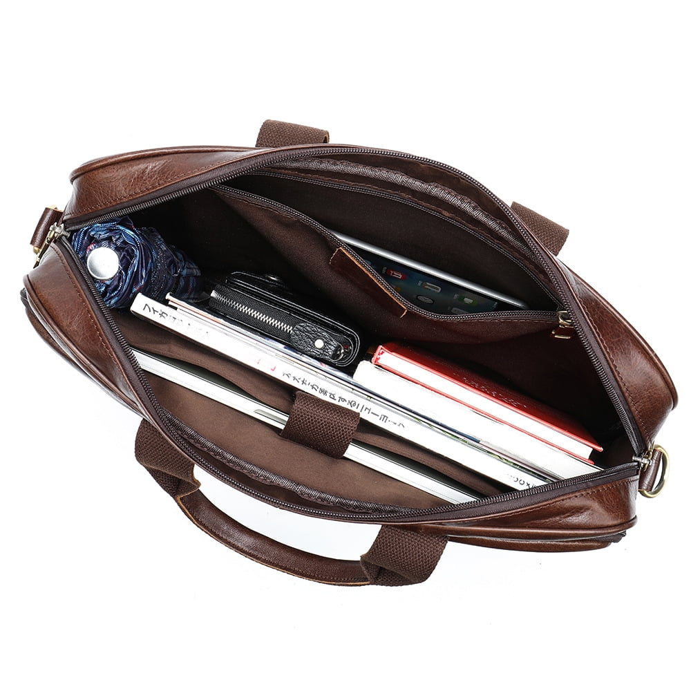 Classic men's genuine leather 15.6in briefcase, business laptop bag, can be worn over the shoulder or across the body, large capacity, easy to clean.