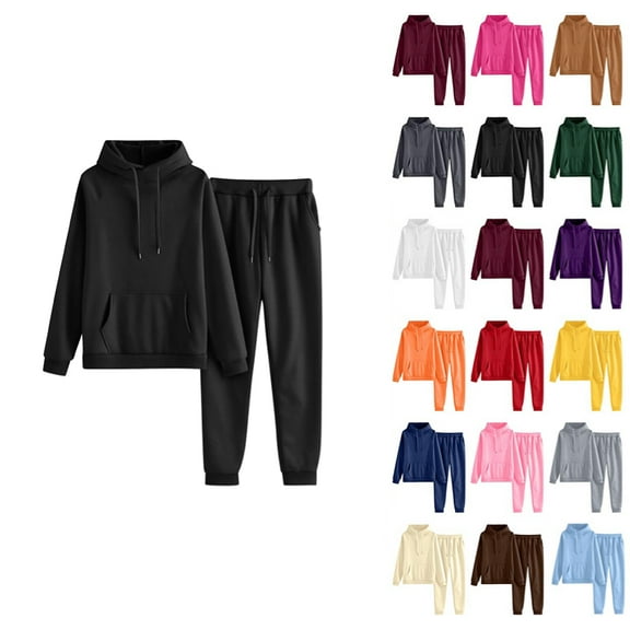 Womens 2 Piece Outfits Lounge Hoodie Oversized Sweatshirt Jogger Sweatpants Y2K Tracksuit Sweatsuit Set Fall Clothes Black L