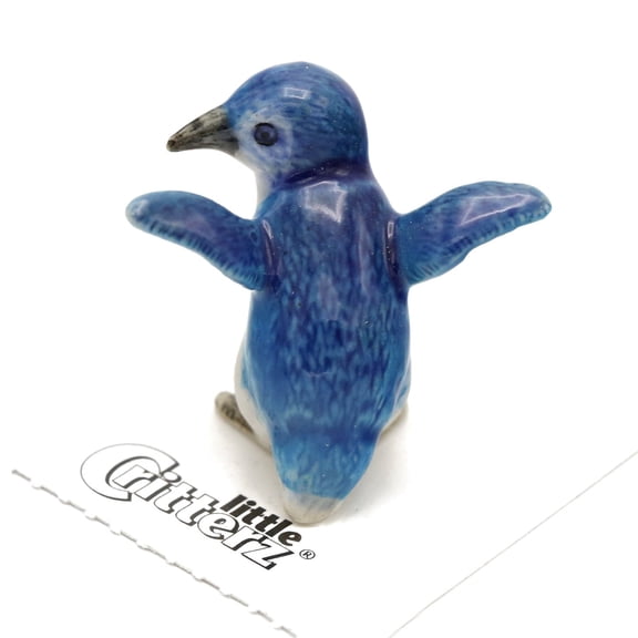 Little Critterz Blue Fairy Penguin "Oamaru" Hand-painted - Home Decor Animal Decorative Figurine Birthday Gift - Miniature Porcelain Figurine