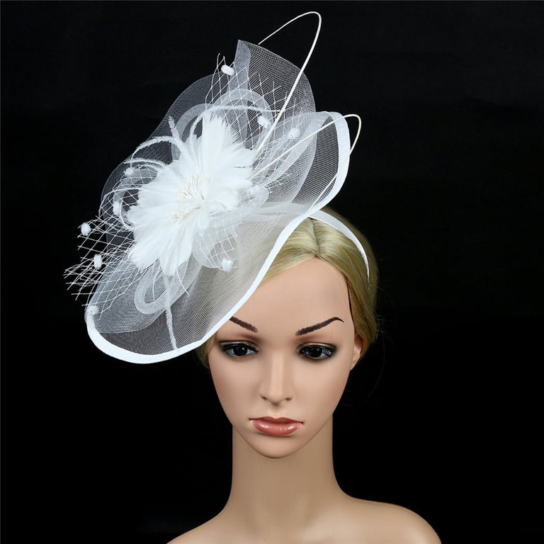 Elegant White Fascinator Headband White Straw Bridal Headband - White Fascinator - White Halo  main image 4