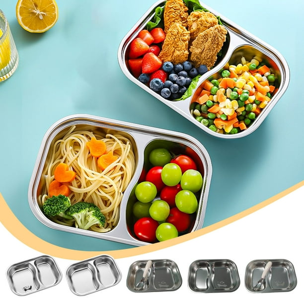 Bandeja de Acero Inoxidable para Servir, Plato Dividido para Aperitivos, Diseño Compacto Reutilizable, Fácil de Limpiar, Ideal para Acampar y Usar Al Aire Libre, Cocina y Comedor, Tamaño 21,6 X 15,4