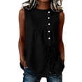 thumbnail image 2 of Inverlee Linen Sleeveless Tank Tops for Women Side Tie Button Decor Loose Fit Blouses Beach Daily Casual Camisoles Black S, 2 of 7