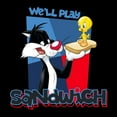 thumbnail image 2 of Looney Tunes Sylvester And Tweedy We'll Play Sandwich Graphic Boy's Black Hoodie-Medium, 2 of 3
