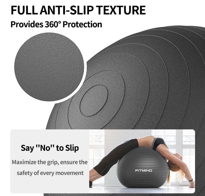 FITMIND Thick Exercise Ball 21.7" for Yoga and Pilates, 1100LB Load Bearing, Hand Pump, Anti-Burst, Black