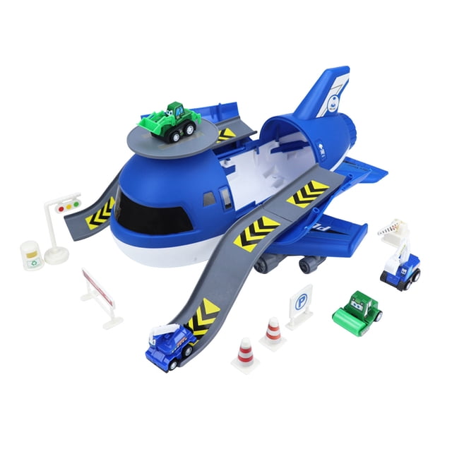 Avión de carga de juguete con pista de rodaje inercial, incluye 4 coches deportivos y 11 piezas. Regalo ideal para niños. Almacenamiento de aeronaves.