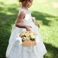 thumbnail image 2 of Wicker Rattan Flower Girl Basket Set of 2 Rustic Wedding Flower Girl Basket with Pearl Handle Small Flower Basket for Flower Girl Fairy Wedding Basket Handwoven Easter Baskets for Boys Girls Wedding, 2 of 8