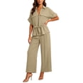 thumbnail image 2 of IUYRTFE Women Short Sleeve Button Down Shirt and Wide Leg Pants Set with Pockets Casual 2 Piece Outfit, 2 of 7