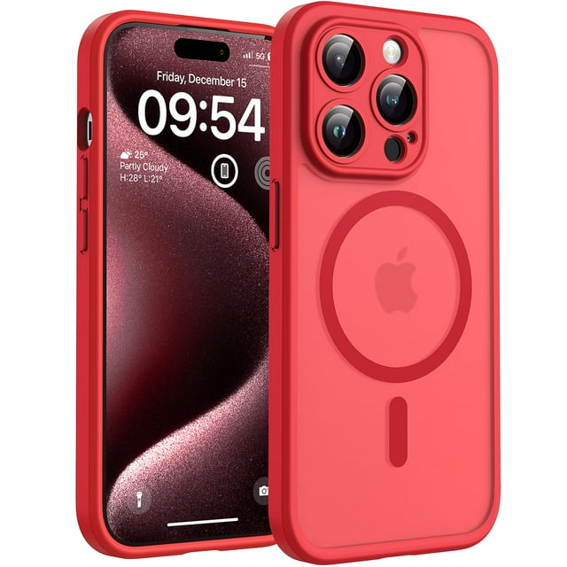 Funda magnética TOCOL para iPhone 15 Pro Max de 6.7 pulgadas, color rojo