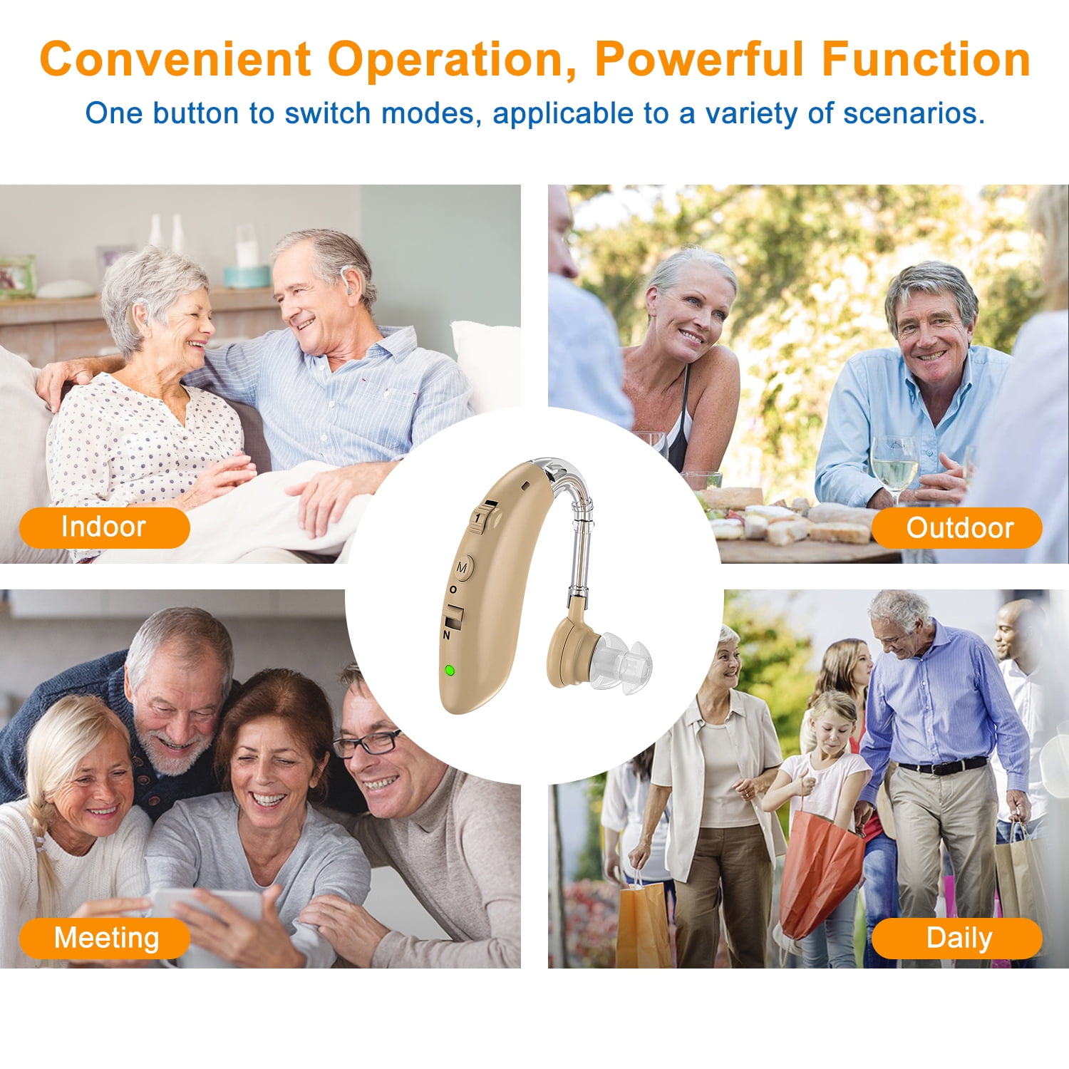 Rechargeable Personal Sound Amplifier with Volume Control, Sound Assist Device for Seniors and Adults Daily Living, with Charging Cable and Portable Carrying Case, Single Pack
