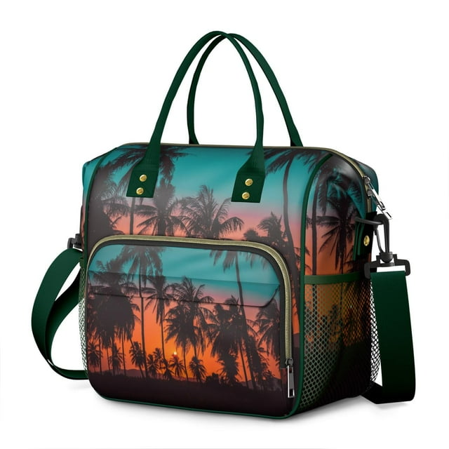 Sac à Lunch Isolé Palmiers de Plage Été – Sac à Lunch Réutilisable Imperméable avec Motif Tropical, Grande Capacité pour Travail, Extérieur, Plage