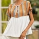 thumbnail image 2 of Camiseta con estilo para mujer, con estampado de retazos, escote de Color, Top de manga corta con cordón calado OAVQHLG3B Store lin121212, 2 of 5