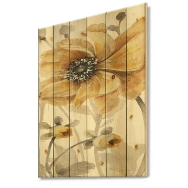 Designart 'Fields of Gold VIII' Farmhouse Print on Natural Pine Wood