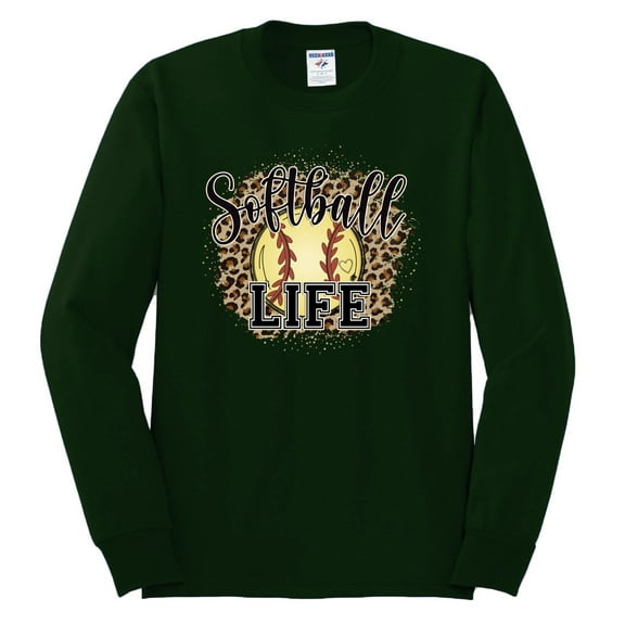 Softball Life Animal Print Girl Sports Mens Long Sleeve Shirt, Forest Green, 3X-Large