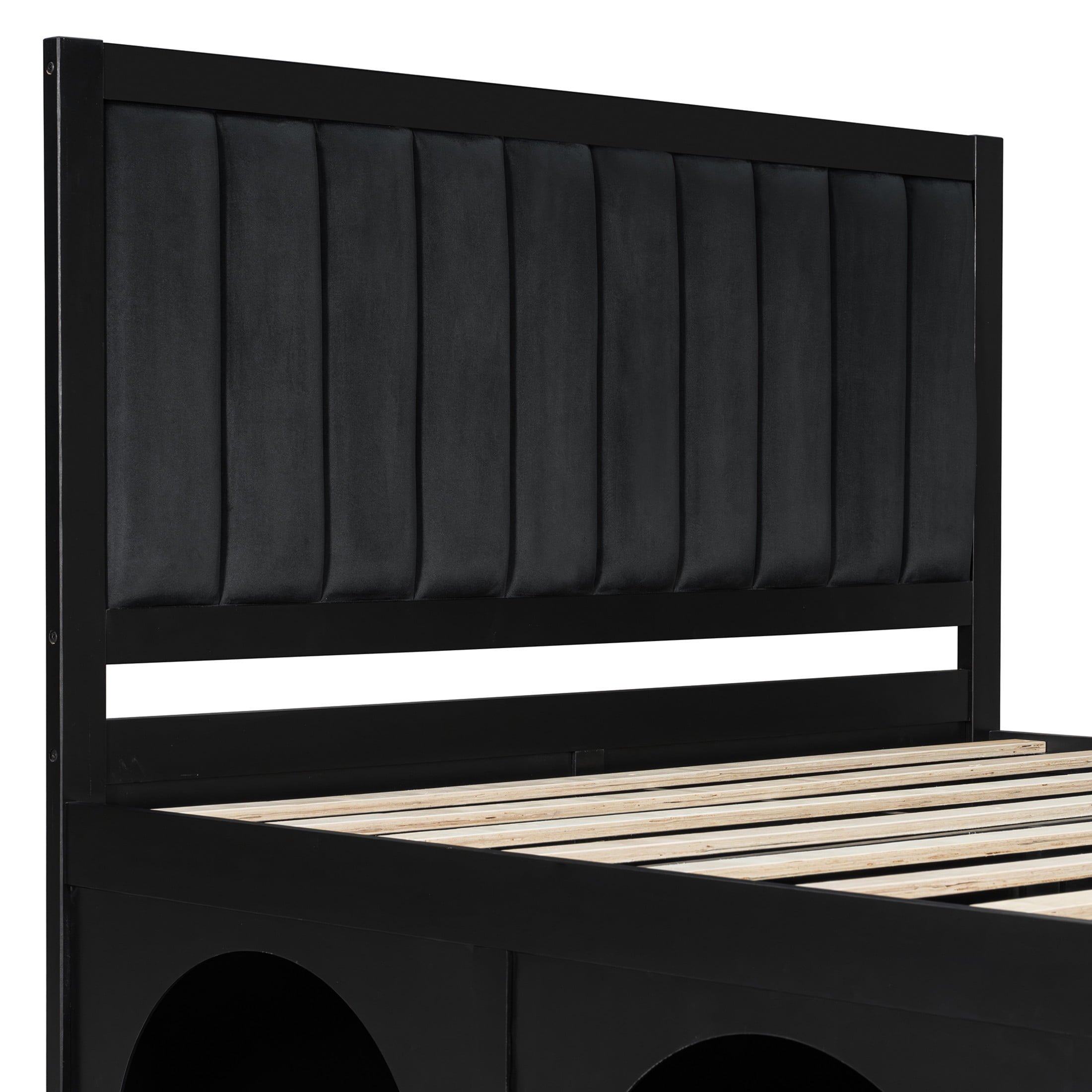 Christopher Knight Home Pet-Friendly Platform Bed with Nook, Upholstered Headboard, Queen Size, Black