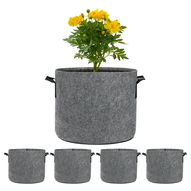 Uxcell 5 Paquete de Bolsas de Cultivo para Plantas de 5 Galones, Macetas de Tela Gruesa de 300G con Asas, Macetas de Jardín para Plantas, Color Gris