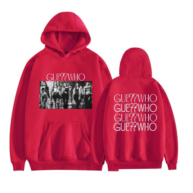 GUE Double Sided Pattern Hoodies For Unisex Vintage Pullovers,S,Red
