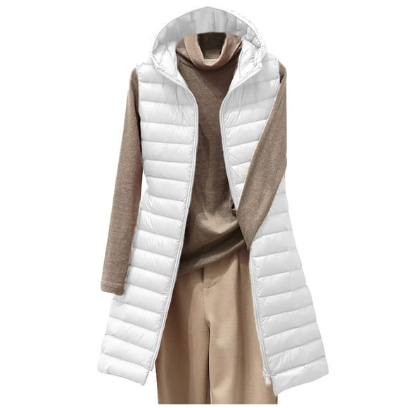EQWLJWE Long Vests Sleeveless Open Front Cardigan Quilted Vest Hooded Long Sleeve Full Zip Puff Vest Cotton Padded Jacket Winter Coat Puffer Vests for Long Women