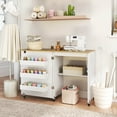 thumbnail image 2 of Costway Folding Sewing Table Rolling Craft Station with 3 Storage Bins & Charging Station White+natural, 2 of 12