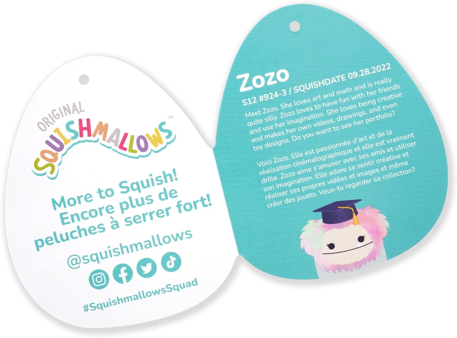Squishmallows Zozo the Bigfoot 12" with Rainbow Mane and Graduation Hat, Stuffed Plush